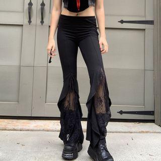 Ruffled Lace Trim Boot Cut Pants