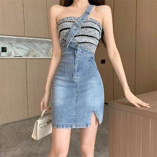 One-shoulder Denim Mini Overall Dress