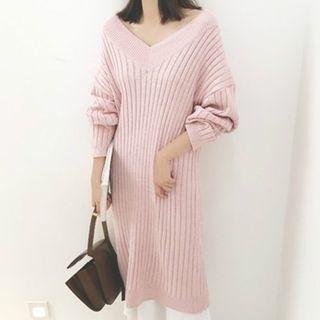 V-neck Off-shoulder Knit Dress