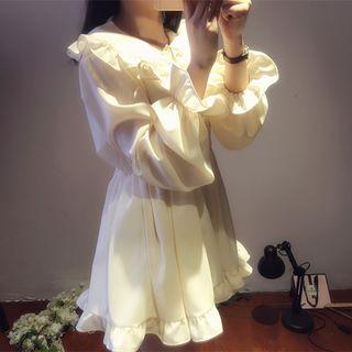 Plain Long-sleeve Top / Chiffon Skort