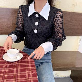 Long-sleeve Floral Printed Polo Shirt