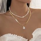 Faux Pearl Snake Chain Layered Necklace Gold - One Size