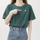 Cartoon Embroidered Short-sleeve T-shirt Dark Green - One Size