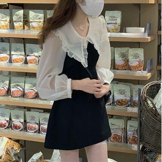 Long-sleeve Collar Mock Two-piece Mini Sheath Dress