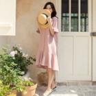 V-neck Dip-back Ruffled Midi Dress