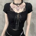 Short-sleeve Lace-up Lace T-shirt