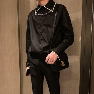 Chain Detail Contrast Trim Shirt