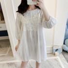 3/4-sleeve Lace Sleep Dress White - One Size