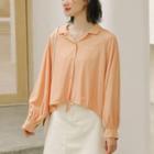 Long-sleeve Letter Embroidered Blouse Tangerine - One Size