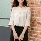 Elbow-sleeve Cold-shoulder Blouse