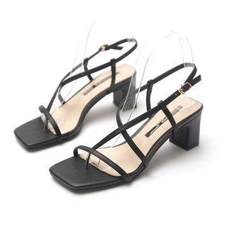 Square-toe Cross Strap Chunky Heel Sandals