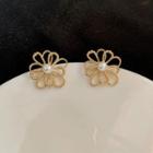 Faux Pearl Flower Ear Stud 1 Pair - Gold - One Size