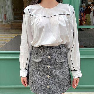 Embroidered-trim Flap-detail Blouse
