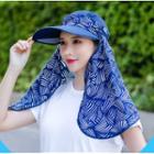 Printed Sun Protection Wide Brim Cap With Neck Flap