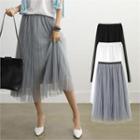 Mesh-overlay Long Skirt