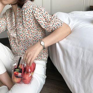 Elbow-sleeve Ruffled Chiffon Shirt