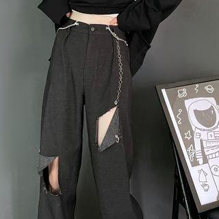 Chain Distressed Wide Leg Jeans
