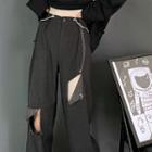 Chain Distressed Wide Leg Jeans