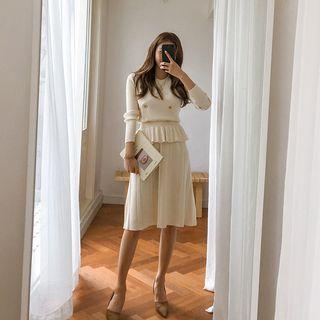 Knit Matching Set: Peplum Vest + A-line Dress