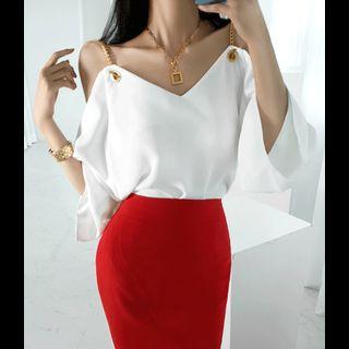 Off-shoulder Chain-strap Blouse
