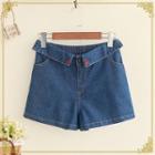 Embroidered Elastic Waist Denim Shorts