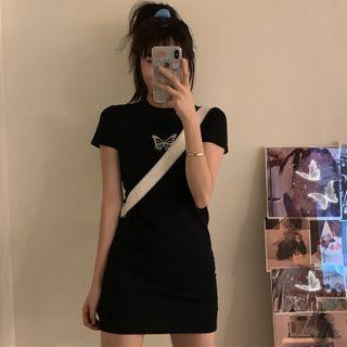 Short-sleeve Butterfly Print Mini T-shirt Dress