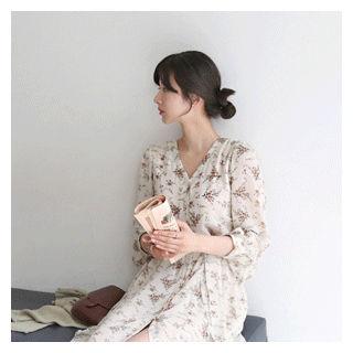 Floral Print Shirtdress With Sash Beige - One Size