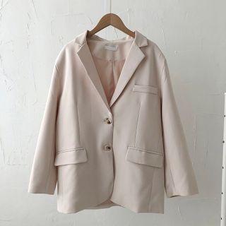 Long-sleeve Double-pocket Blazer Almond - One Size