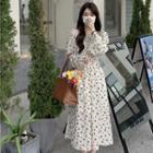 Long-sleeve Floral Print Dress Almond - One Size