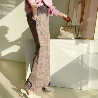 Drawcord Glen-plaid Wide Pants