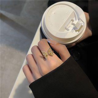 Butterfly Rhinestone Alloy Open Ring Gold - One Size