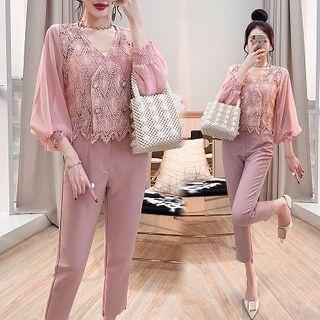 Set: Double Breasted Top + Spaghetti Strap Top + Pants