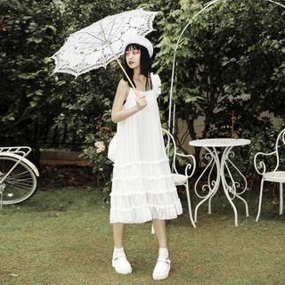 Ruffle Strap Shirred Midi A-line Dress