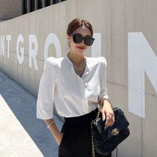 Puff-shoulder Hidden-button Blouse