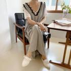 Lace-trim Long Vest Dress Melange Gray - One Size
