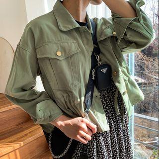 Drawstring-waist Jacket Khaki - One Size