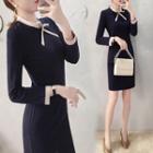 Long-sleeve Bow Accent Straight-fit Dress