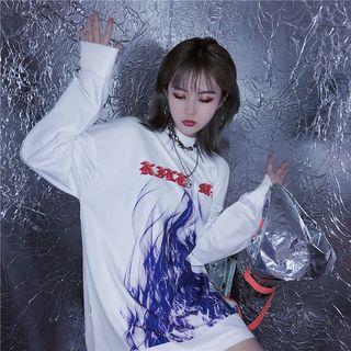 Long-sleeve Oversized Printed T-shirt White - One Size