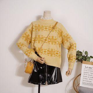 Snowflake Pattern Lace Trim Sweater
