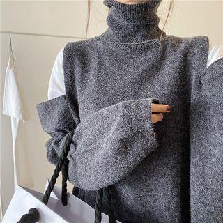 Cold-shoulder Turtle-neck Sweater