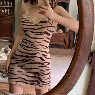 Spaghetti Strap Tiger Print Mini Sheath Dress / Jacket