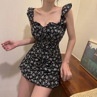 Sleeveless Flower Print Swimdress