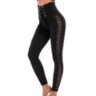 Lace-up High-waist Lace Panel Leggings