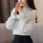 Mock-neck Dotted Chiffon Top