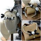 Wedding Flower Bow Faux Pearl Necklace / Headpiece / Dangle Earring / Set