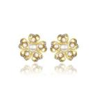 Elegant Romantic Sweet Gold Plated Flower Non Natural Pearl Earrings Ear Studs Golden - One Size