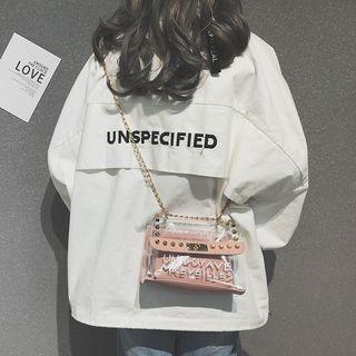 Lettering Studded Transparent Shoulder Bag