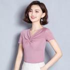 Short-sleeve Glitter Knotted T-shirt