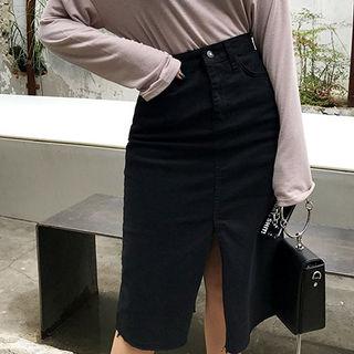 Zip-front Slit H-line Skirt