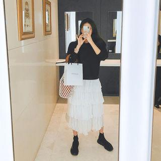 Chiffon-tiered Maxi Sweatshirt Dress